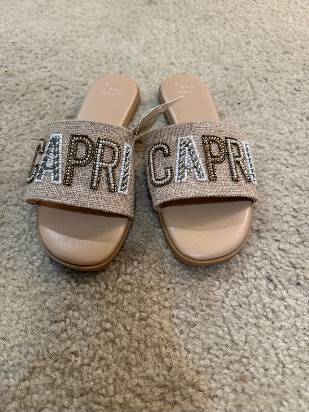 a new day Beige Beaded 'CAPRI' Slide Sandals